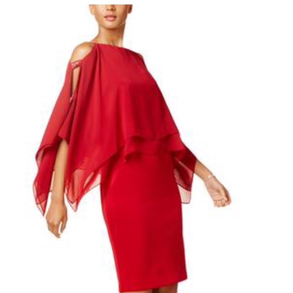 Cold shoulder cape party dress